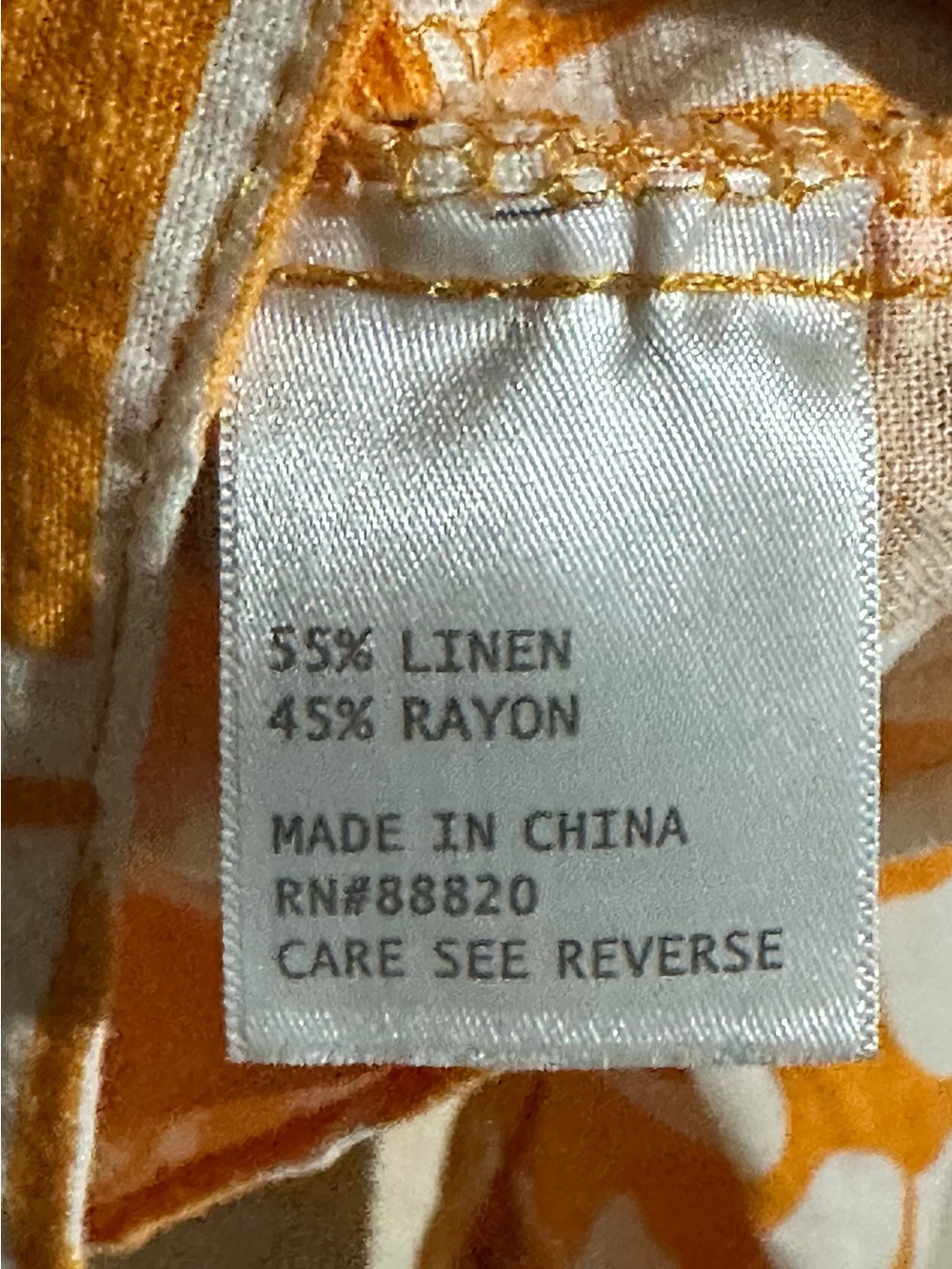 Christian Siriano New York Linen Blend Orange and White Tie-Front Button Shirt - Picture 8 of 8